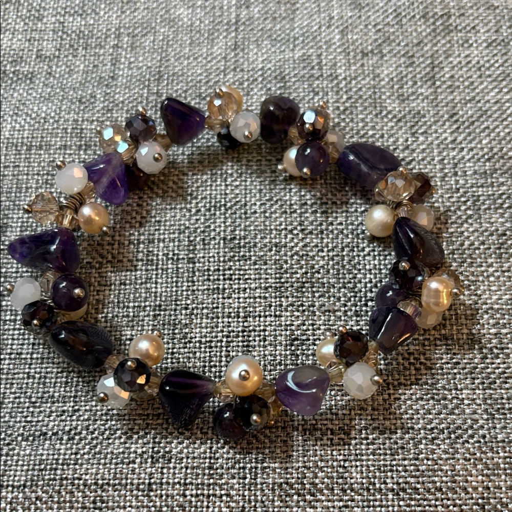 Amethyst and Pearl Beaded Stretch Bracelet
